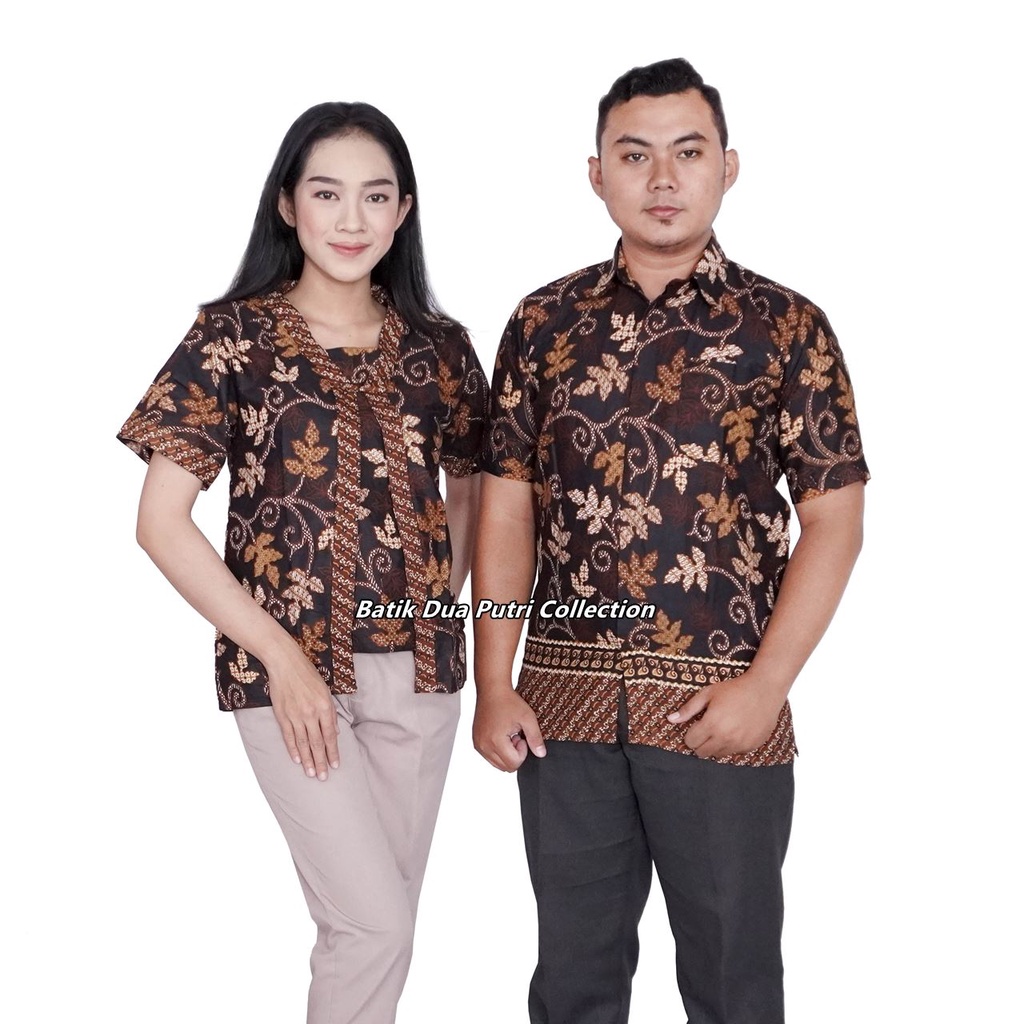 Couple Batik Atasan Batik Wanita Kutibaru Hem Batik Pria Lengan Pendek