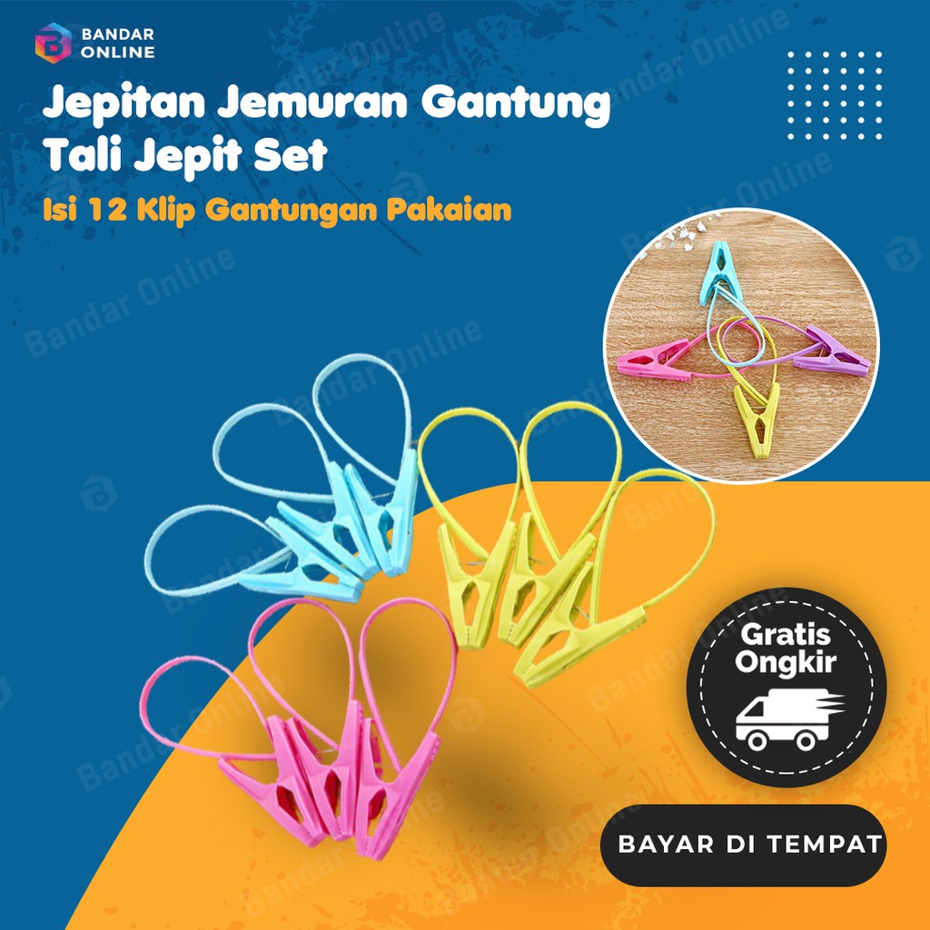 Jepitan Jemuran Gantung Tali Jepit Set Isi 12 Klip Gantungan Pakaian