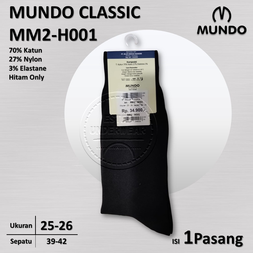 Kaos Kaki Pria Mundo Business -Anti Bacteria MM2-H001 Hitam Isi 1Psg