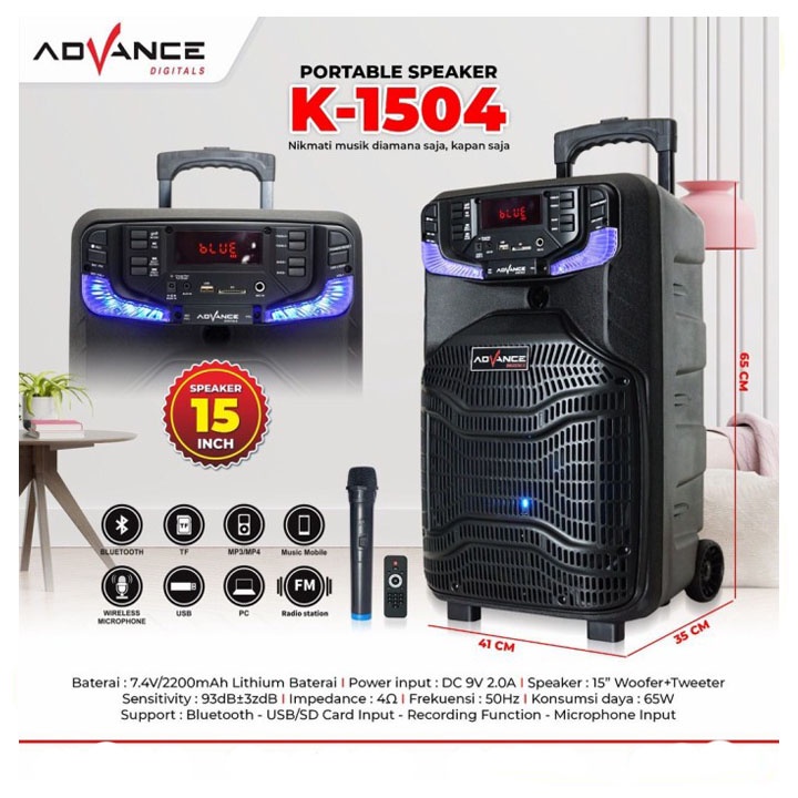 Advance K1504 15 INCH Speaker Meeting Bluetooth Advance New SUARA MANTAP BERGARANSI RESMI 1 TAHUNMANTAP