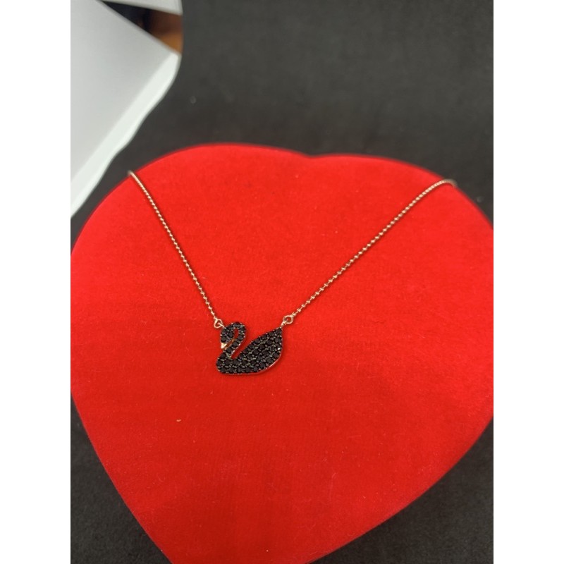 kalung emas asli kdr 750 rose gold model swan black diamond