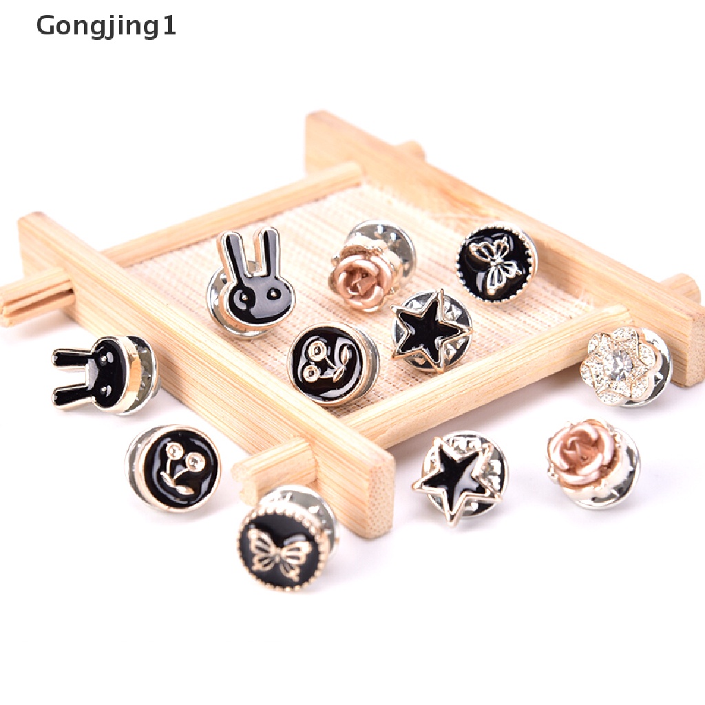 Gongjing1 10Pcs / Set Bros Pin Bunga Mini Hias Mutiara Kristal Aksesoris Kerah Kemeja Wanita