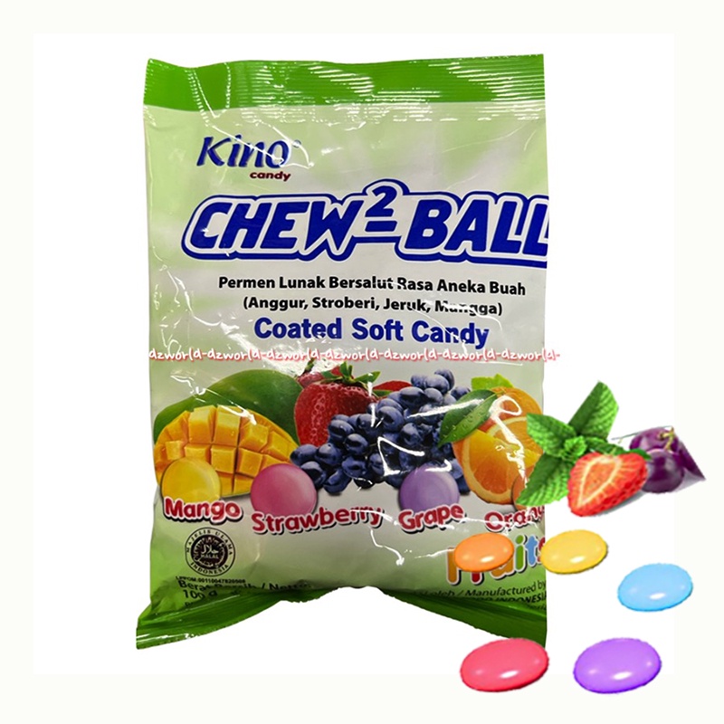 Kino Candy Chew 2 Ball Fruits 100gr Permen Lunak Rasa Buah Anggur Stroberi Jeuk Mangga Coated Soft Candy Kinno Cendy Chewchew Cew Cew Balls