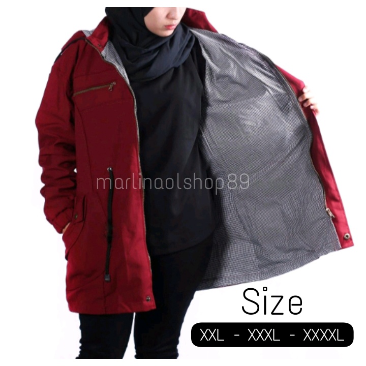 JAKET WANITA JUMBO BAHAN KANVAS SIZE XXL - XXXL - XXXXL HOODIE BISA DILEPAS PASANG