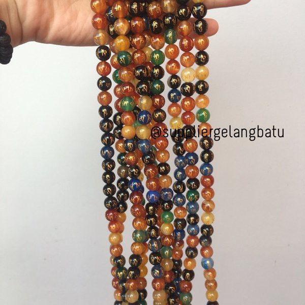 multicolour 10mm om mani padme hum renceng batu alam onyx buddhist gelang kalung impor cina korea