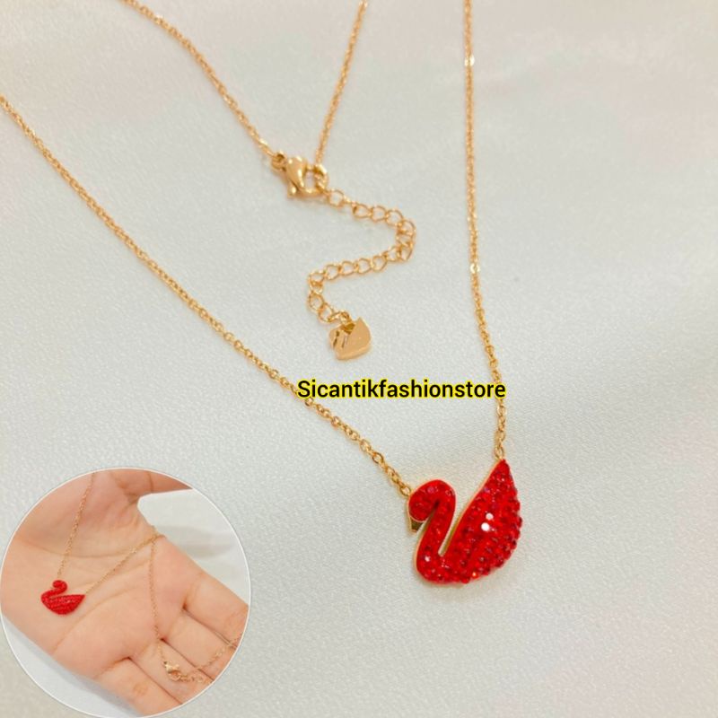 Kalung Titanium Swan Angsa Warna Merah Terlaris Anti Karat Selamanya Kalung Wanita Korea Liontin Angsa Kalung Titanium Fashion Wanita Terbaru