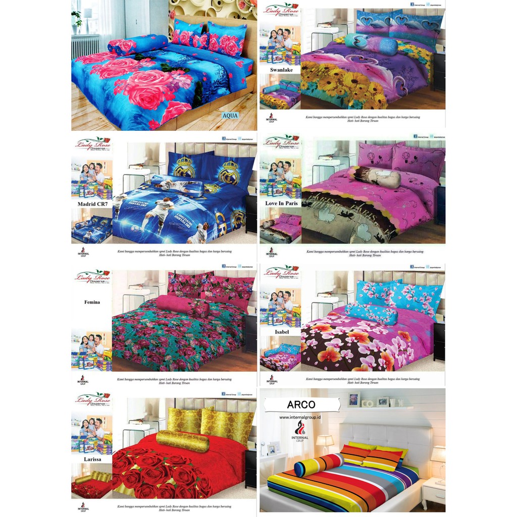 Sprei Set MOTIF (2) King Size 180x200x20cm Lady Rose Banyak PILIHAN !!!