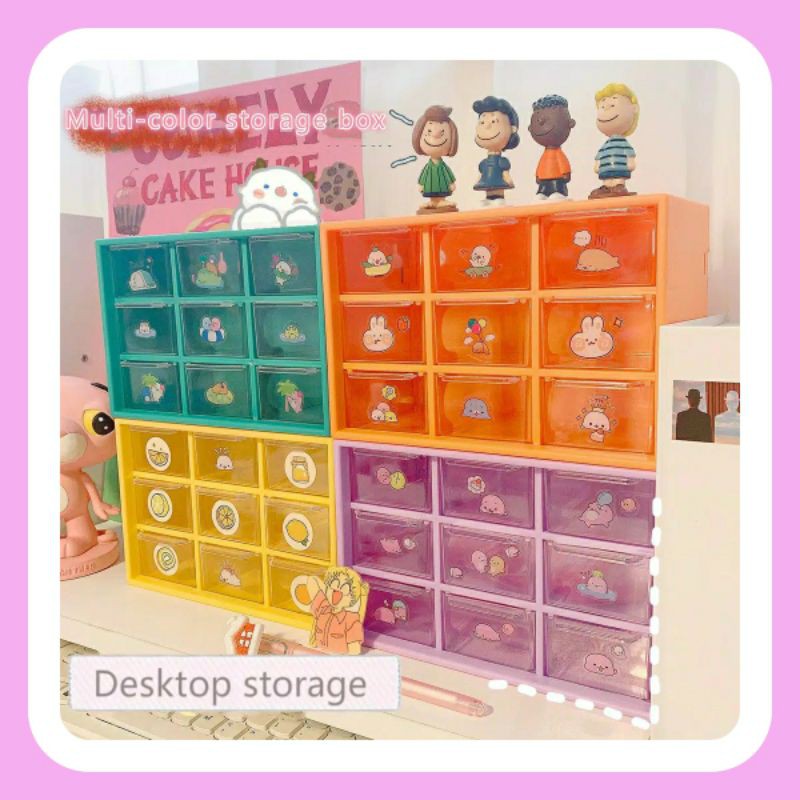 Kotak Penyimpanan 9 Laci Mini Desktop Storage Multi Color