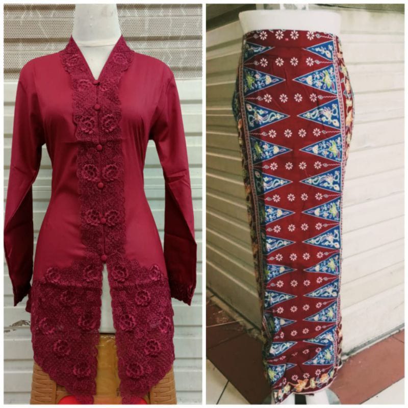 Setelan Kebaya Encim Motif Bordir / Kebaya PNS / Kebaya Betawi / Kebaya Wanita Motif Terbaru