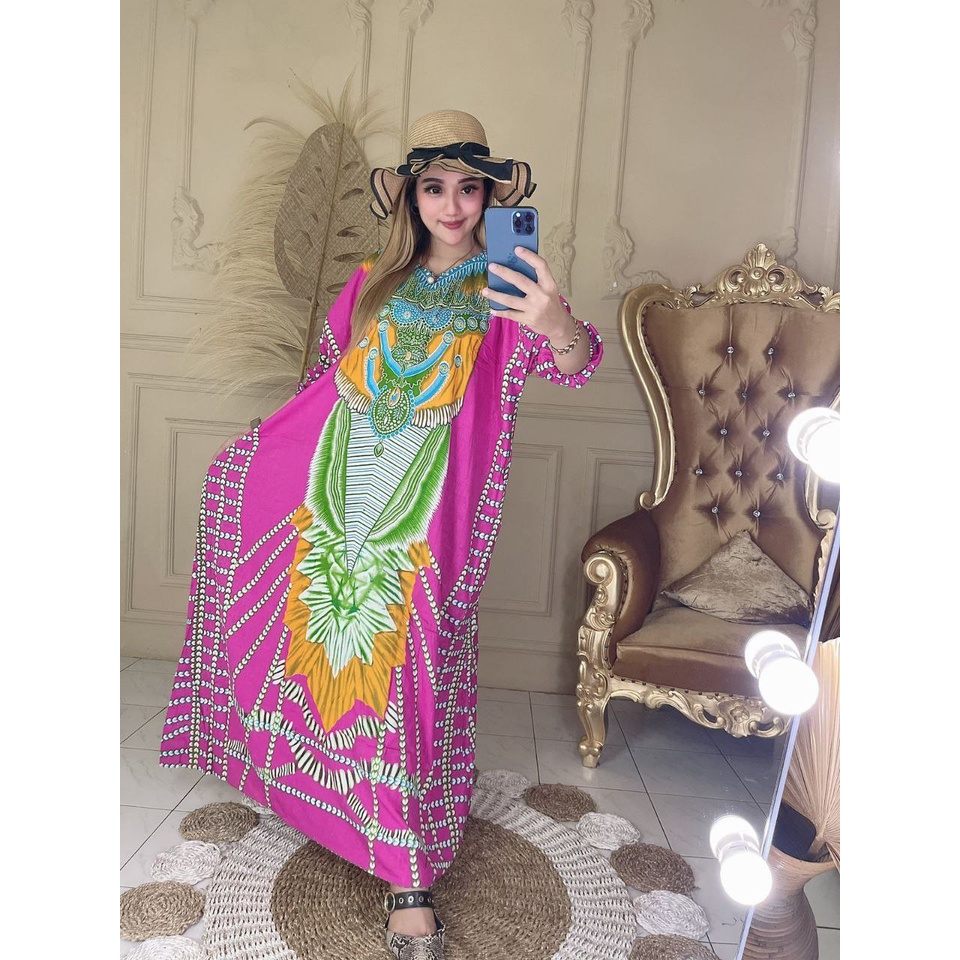 DASTER KAFTAN JUMBO LD 160 CM DASTER ARAB KELELAWAR LENGAN PANJANG PB 138 TIEDYE CAP BUSUI-7 kaftan print