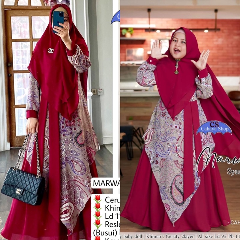 •NEW• GAMIS SYAR’I COUPLE MARWAH 3 | DRESS MUSLIMAH IBU&ANAK FREE KHIMAR