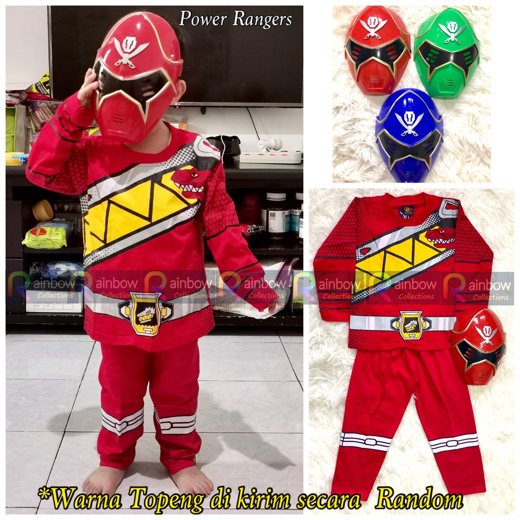 SETELAN ANAK KOSTUM (SABLON) + TOPENG SUPERHERO POWER RANGERS