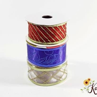 

*$*$*$*$] Pita Natal Glitter wired ribbon pita kawat 3,8cm x 3 yards