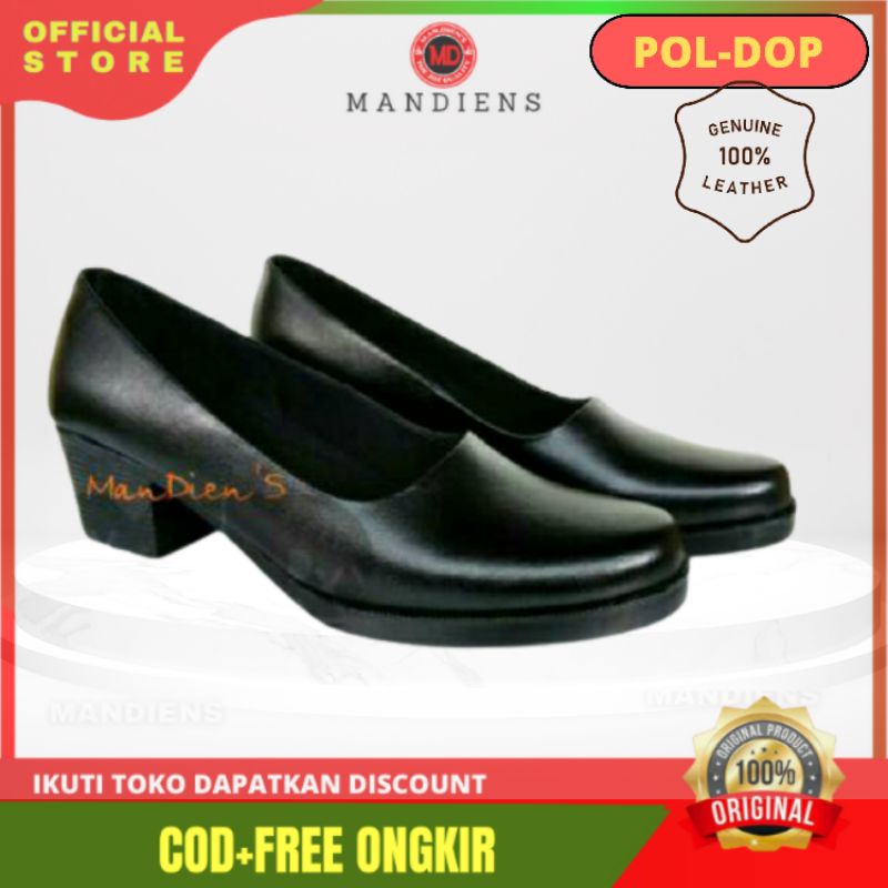 MANDIENS Sepatu Kerja Pantofel Wanita Pdh Polwan Kulit Asli Kowad Bhayangkari Heels 3cm 5cm 7cm