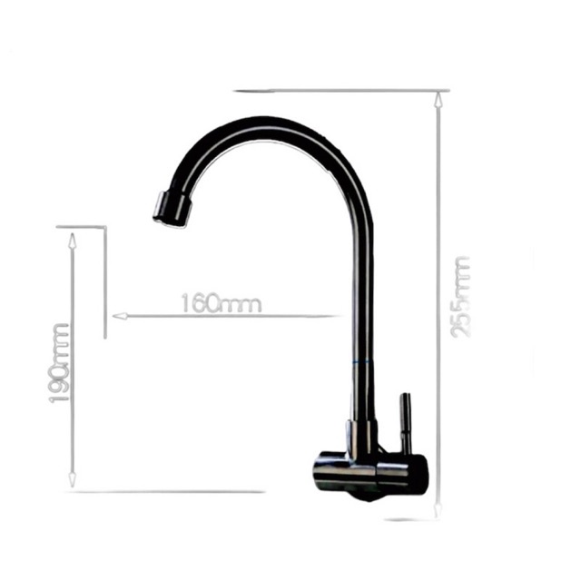 Kran Air Angsa Tembok Sink - Keran Dapur Dinding Wall SUS304 Hitam 04HD