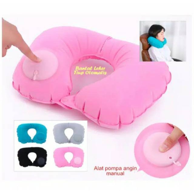 bantal leher tiup otomatis bantalan leher  terdapat pompa angin manual di bantal  silver abu