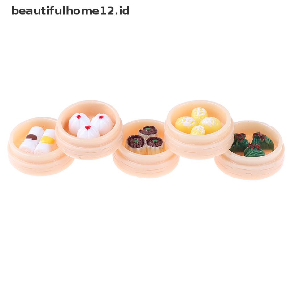 【beautifulhome12.id】 5Pcs/set 1:12 Dollhouse Miniatures Chinese Dim Sum Food Kitchen Accessories .