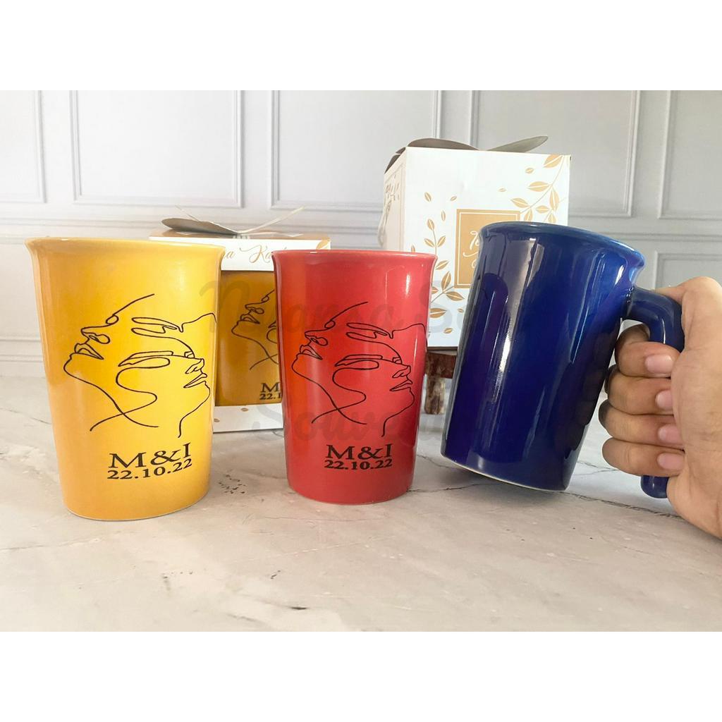 Souvenir Gelas Mug V Handle Cangkir Gagang Keramik Gelas Porselen Sablon Kemas Paper Box