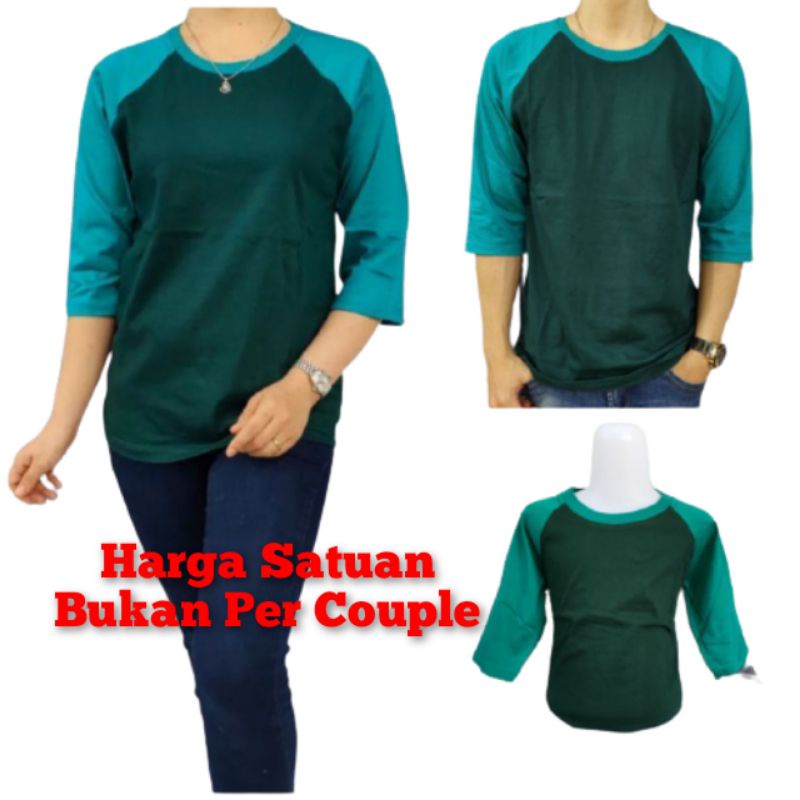 Kaos Seragam Keluarga Hijau Tosca Kombinasi Hijau Botol Lengan 3/4 Untuk Anak Dan  Dewasa