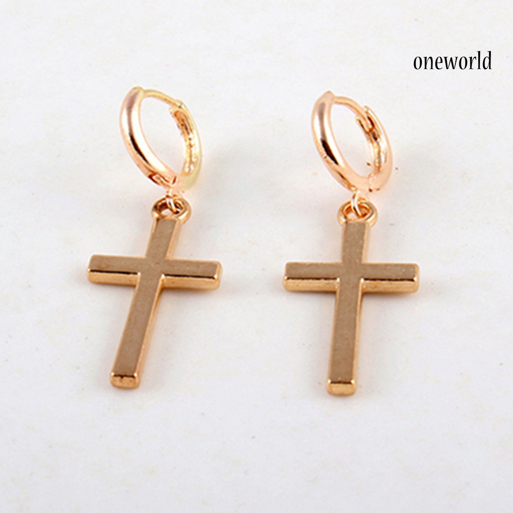 OW@ Earrings Exquisite Fadeless Alloy Smooth Surface Cross Shape Women Jewelry for Party