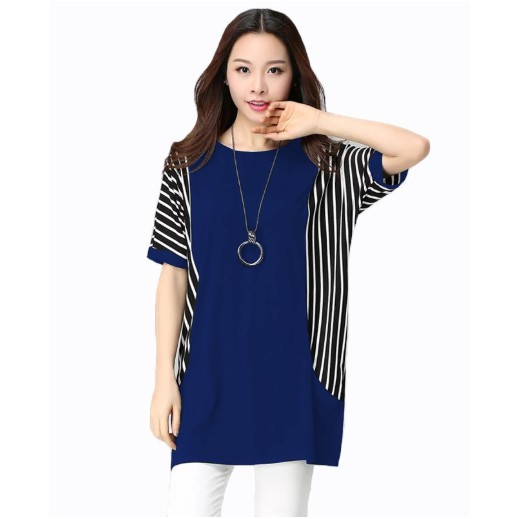 Fifi FASHION Blouse Tangan Pendek Wanita Gaya Korea Kombinasi Salur - Carol