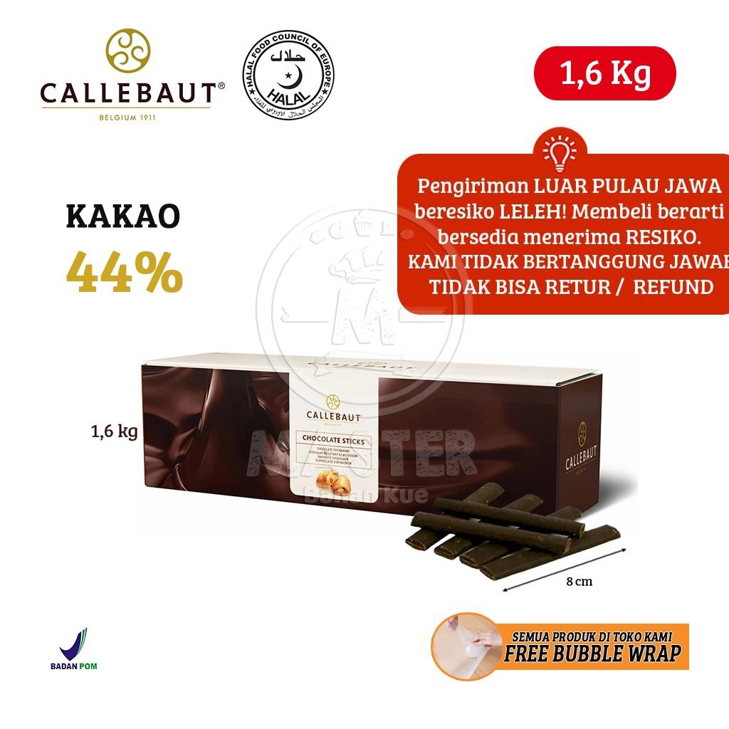 

Callebaut Dark Chocolate Stick 8 cm 44% Cocoa [1 Box 1,6 kg] KHUSUS INSTANT