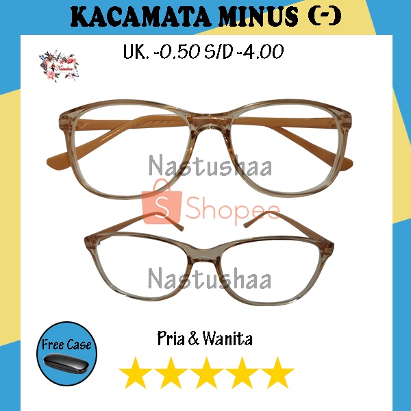 Terbaru !! Kacamata Minus Uk. -0.50 s/d -4.00 Rabun Jauh Kaca Mata Frame Coklat Muda Oval Untuk Pria dan Wanita FREE CASE