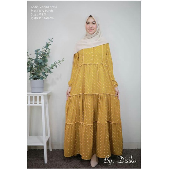 Zahira dress polka by disiko kuning pink hitam gamis maxi m l xl tory burch cantik murah cewe casual