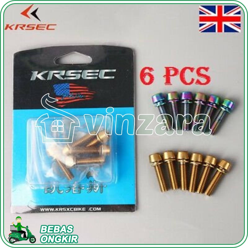 Baut Stem Titanium KRSEC 6 pcs Bolts M 5 x 18 mm Ti Bolt Conical Head screws handlebar Sepeda xc lip