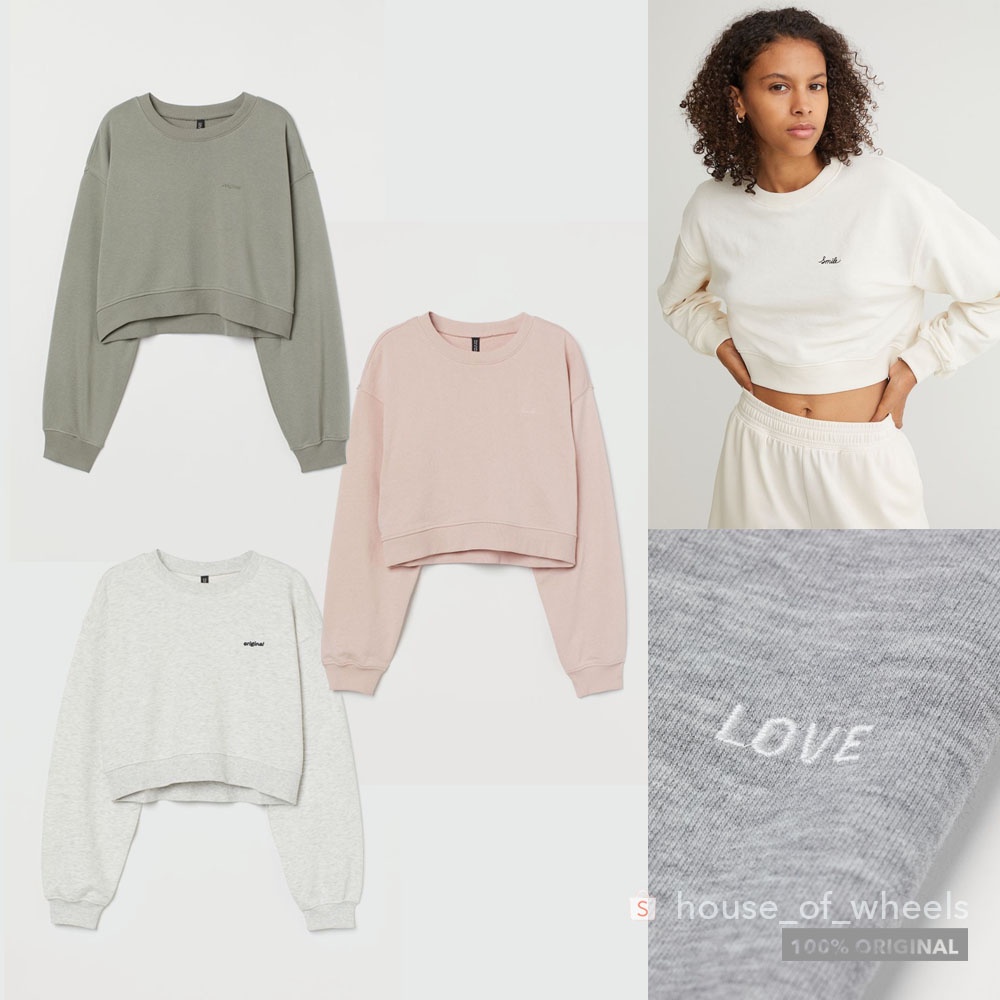H&M Crop sweatshirt sweater wanita