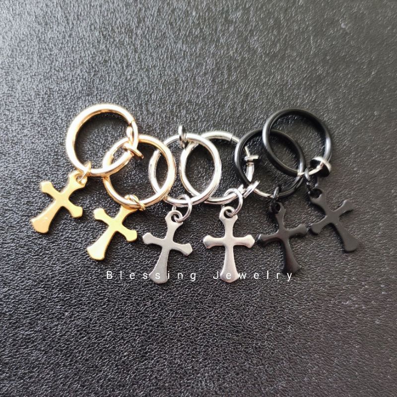 Anting Tusuk Salib Tanpa Lubang Tindik Pria dan Wanita 2