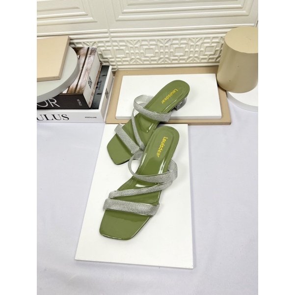 LOUISDEAR sendal kaca 2 cm bahan glossy glitter S64