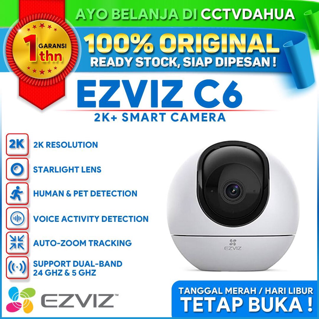 EZVIZ C6 2K 4MP Pan Tilt Wi-Fi Camera with Auto-Zoom Starlight Lens