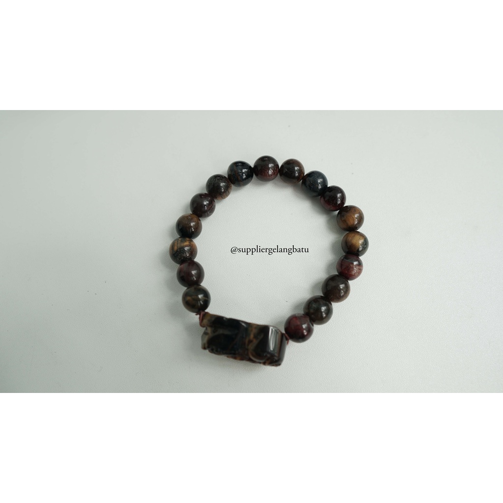 Gelang Batu Pixiu mix 10mm RED &amp; BROWN TIGER EYE biduri sepah natural