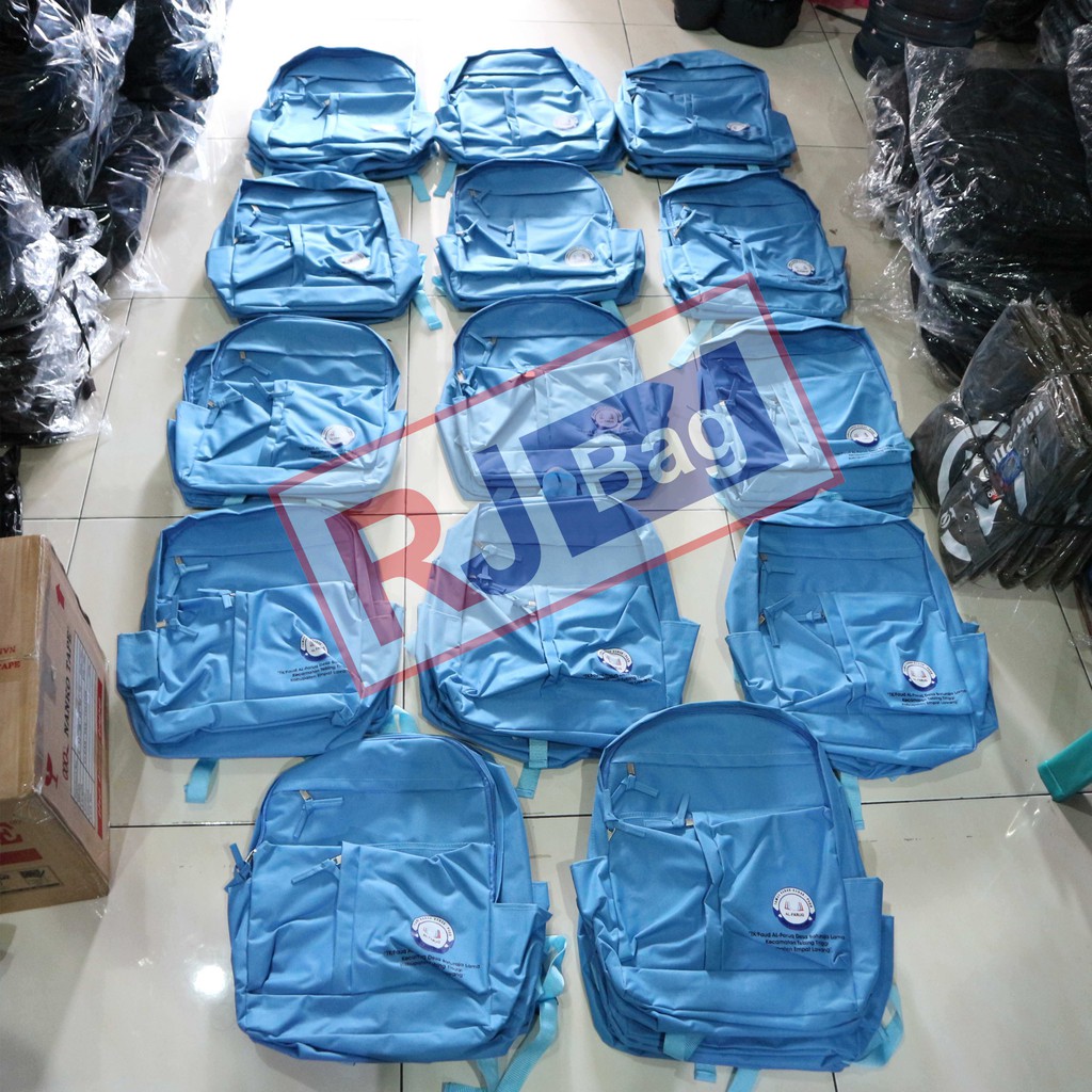 Pesanan Grosir Ransel Cewek Custom TK Alfaruq Tas Sekolah Anak Perempuan Termurah Biru Phium Saku Tegak Ransel Anak Distro Cantik