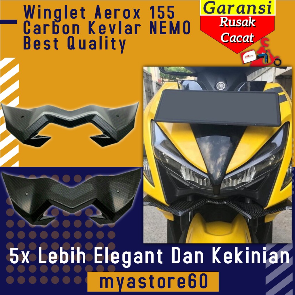 Winglet Cover Sayap Depan Aksesori Variasi Yamaha Aerox 155 Carbon Kevlar NEMO Best Quality