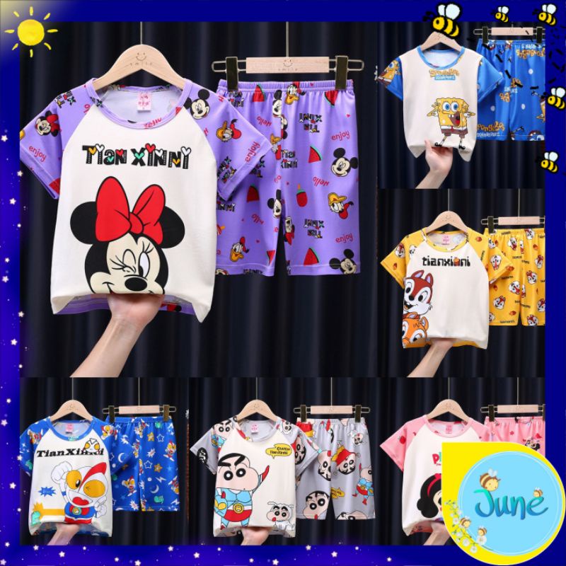 JUNECOLLECTIONS BAJU JUMPER PENDEK KAOS + CELANA BAJU ANAK SETELAN LENGAN PENDEK #285-290