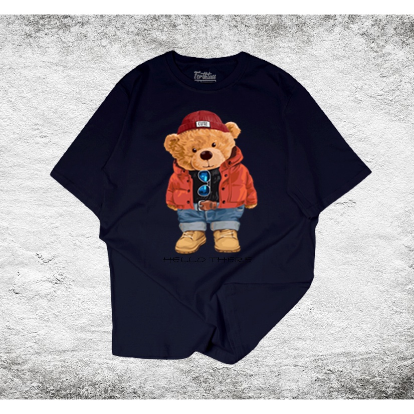 FORTGLASS BEAR HELLO KAOS PRIA PREMIUM SABLON KAOS DISTRO COWOK KAOS MOTIF BY FORTKLASS