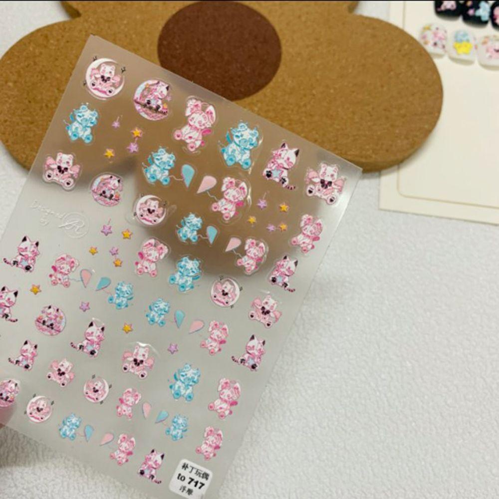 AUGUSTINA Agustina Nail Art Stiker Kawaii 5D Decal Pink Bunny Perekat Relief DIY Aksesoris Kuku