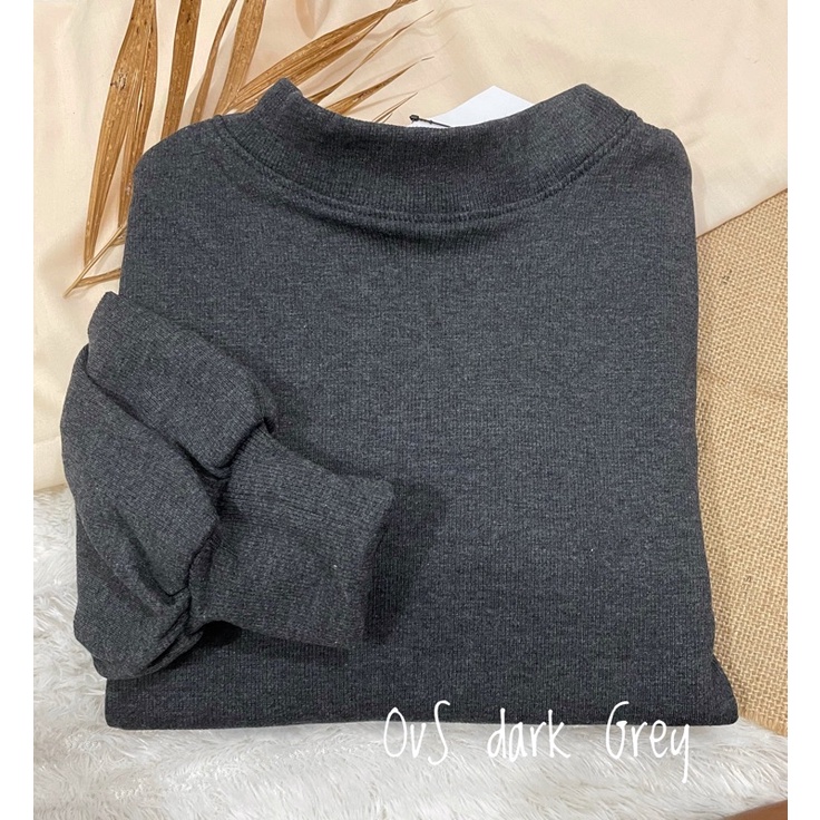 oversize Tangan Balon rib polos premium / blouse wanita / kaos tangan balon wanita oversize-Ovs dark grey