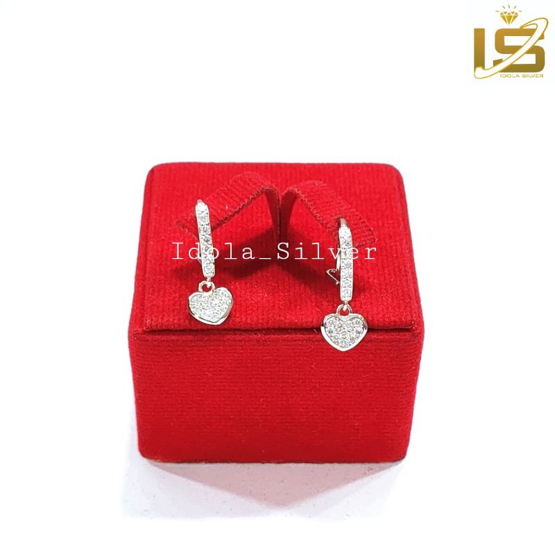 ANTING PERAK ASLI 925 LAPIS EMAS PUTIH MODEL KAIT LISTRING GANTUNGAN PERMATA Love, - PERHIASAN PERAK