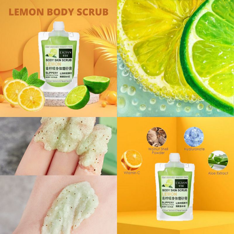 (100% ORI) 300 Gram WHITENING BODY SCRUB LEMON PEACH COCONUT LULUR MANDI WHITENING