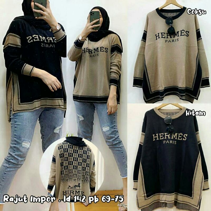 atasan Rajut Jumbo coksu black blouse sweater oversize wanita bahan Rajutan halus jumbo panjang cewe
