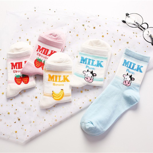 KK-17 kaos kaki cotton strawberry milk susu stroberi kawai korea idol japan socks