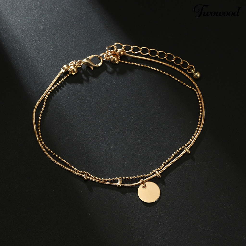 Twowood Double Layered Round Pendant Women Anklet Alloy Adjustable Exquisite Chain Anklet Foot Jewelry