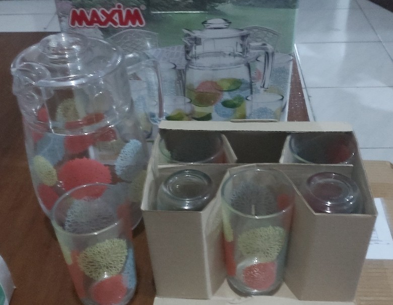 Maxim Drink Set Fiesta 7pcs Set Teko & Gelas Kaca (1pc Jug 1.6ml + 6pcs Tumbler 250ml)
