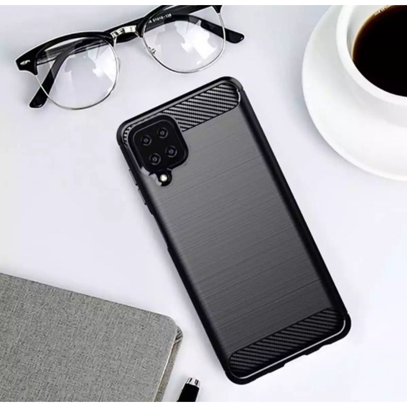 Case Samsung A12 Silicon Softcase Ipaky Carbon Cover Casing Fiber silikon