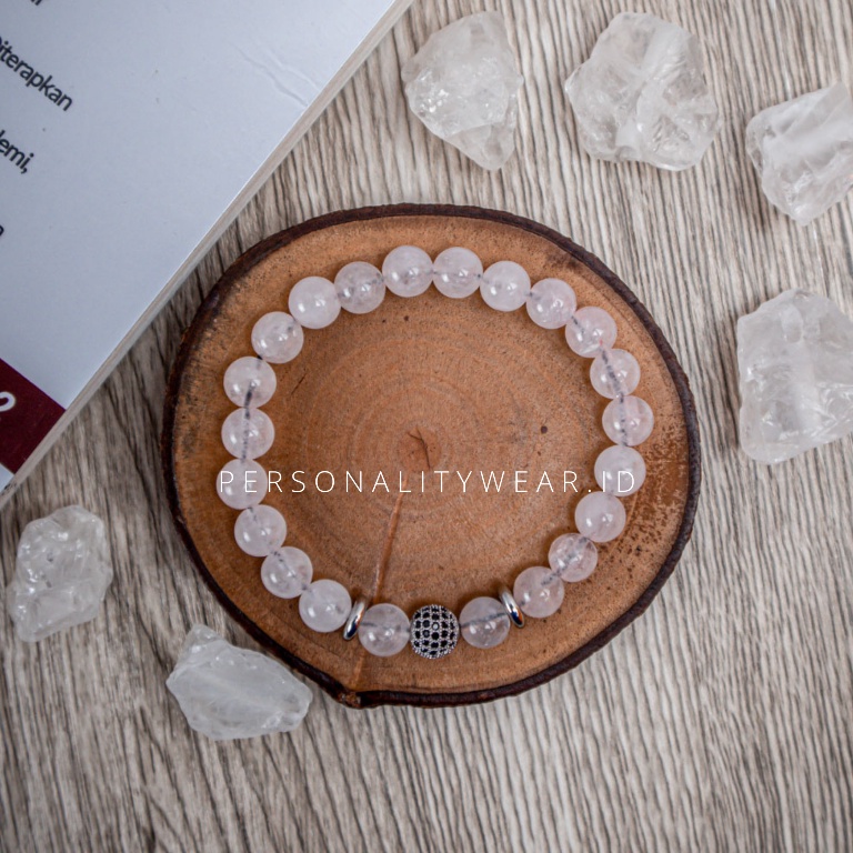 Gelang Pria Wanita Cowok Cewek Keren Dewasa Batu Kristal Rose Quartz Pink Merah Muda ASLI Akik Alam Natural untuk Kesuburan