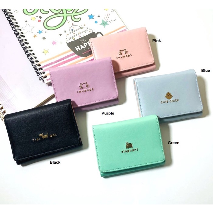 W33 Dompet Mini Wanita Motif Binatang Lucu Elegan Cewek Kartu Uang Foto Cantik Women Wallet Perempuan Kulit PU Leather Hitam Lipat Kecil Panjang  Korea Pria Cowok Laki Laki Cowo Import Premium Murah Tas Dompet Wanita Import Cewe Cantik