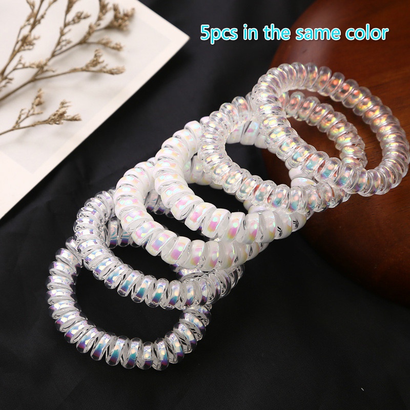 5pcs Glitter Elastic Spiral Telephone Wire Design Plastic Hair Ties Ponytail Holder Hair Styling Tool